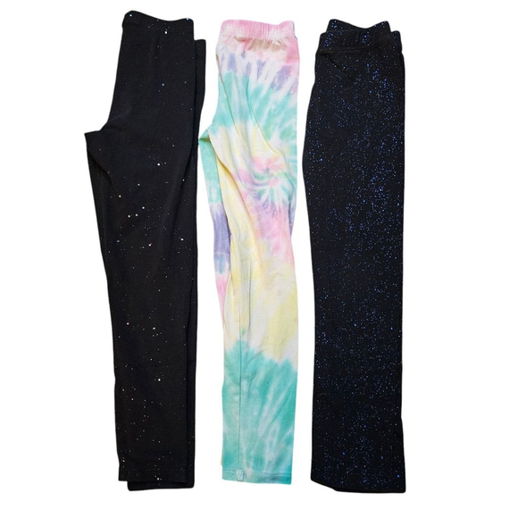 Gymboree and Cotton-On 5 Three Legging Bundle Black Sparkly and Rainbow Tie Dye - Picture 1 of 6